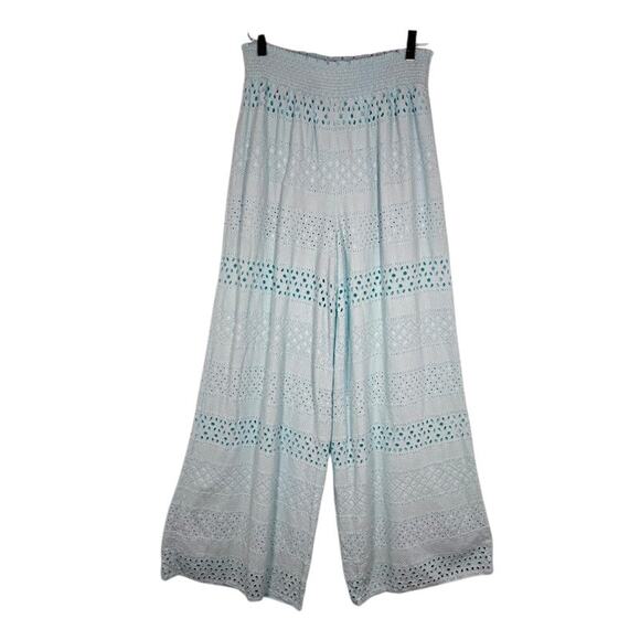 Alice + Olivia Russell Eyelet Pull-On Pants XL Powder Blue Wide Leg Chic - Picture 3 of 9